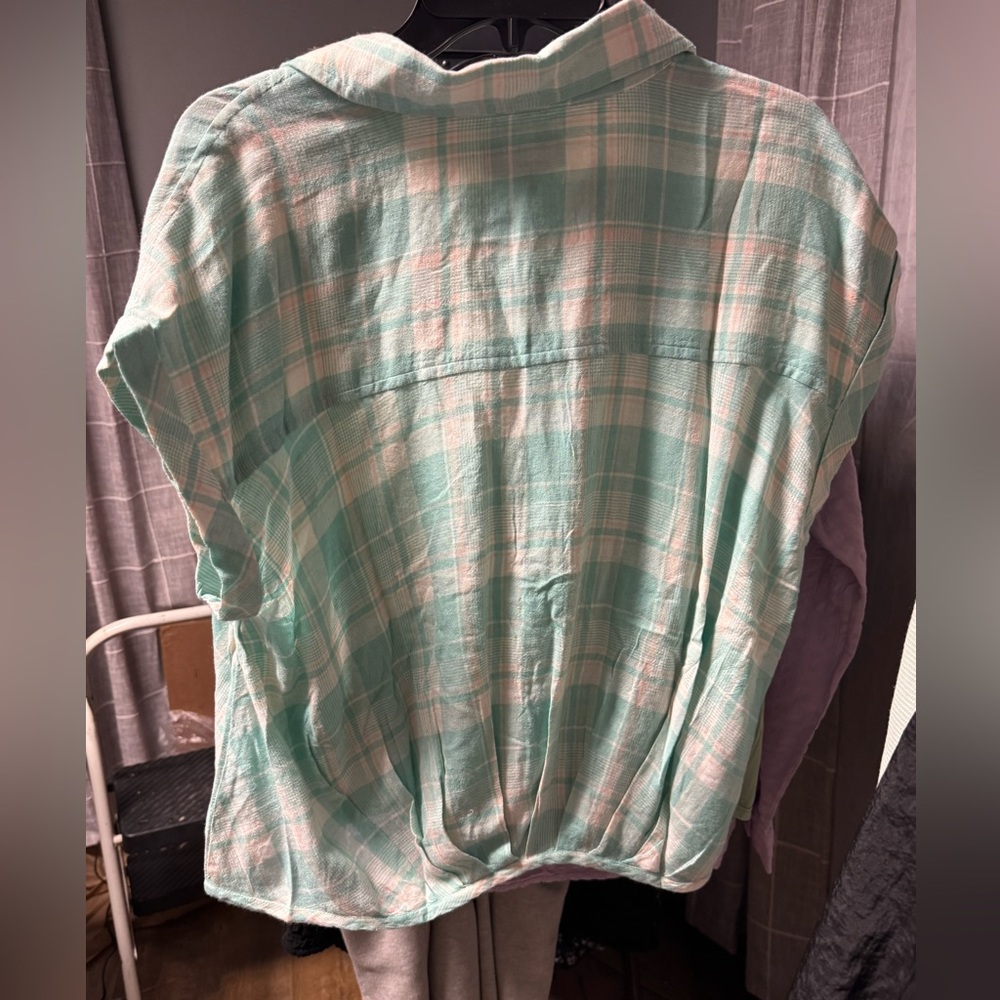 Kut from the Kloth Mint Plaid Button-Down Shirt - Picture 6 of 8